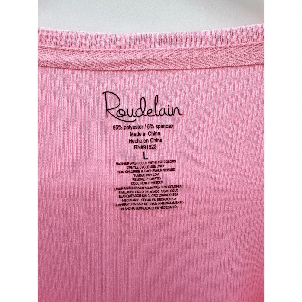Roudelain Womens Large Short Sleeve Ribbed Henley Sleep Shirt Orchid Pink 895